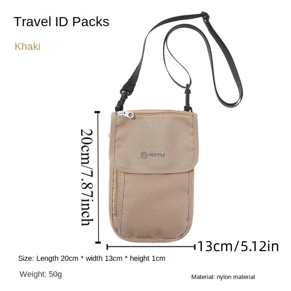 Travel Accessories Travel Wallet Khaki Black Ticket Holder Passport Wallet Nylon Zipper Travel Neck Pouch Certificate Storge