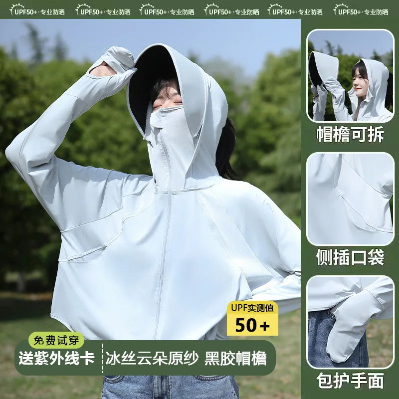 Sunscreen Clothing for Women in Summer, New Anti UV Long Sleeved Thin Jacket, Outdoor Women Cycling Sun Protection