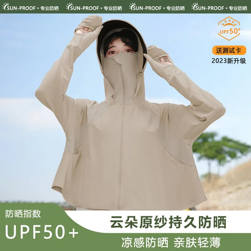 Sunscreen Clothing for Women in Summer, New Anti UV Long Sleeved Thin Jacket, Outdoor Women Cycling Sun Protection