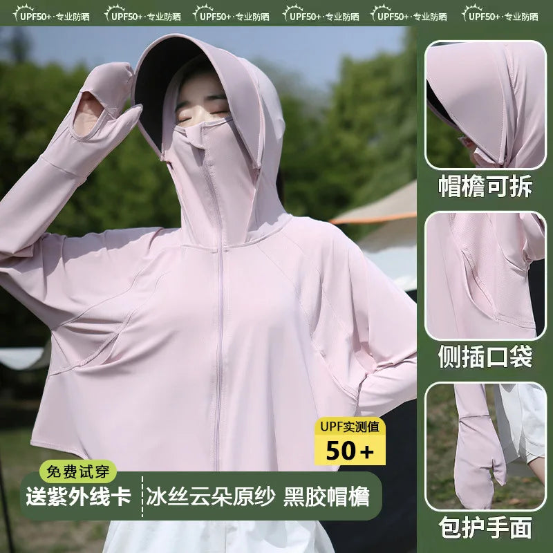 Sunscreen Clothing for Women in Summer, New Anti UV Long Sleeved Thin Jacket, Outdoor Women Cycling Sun Protection