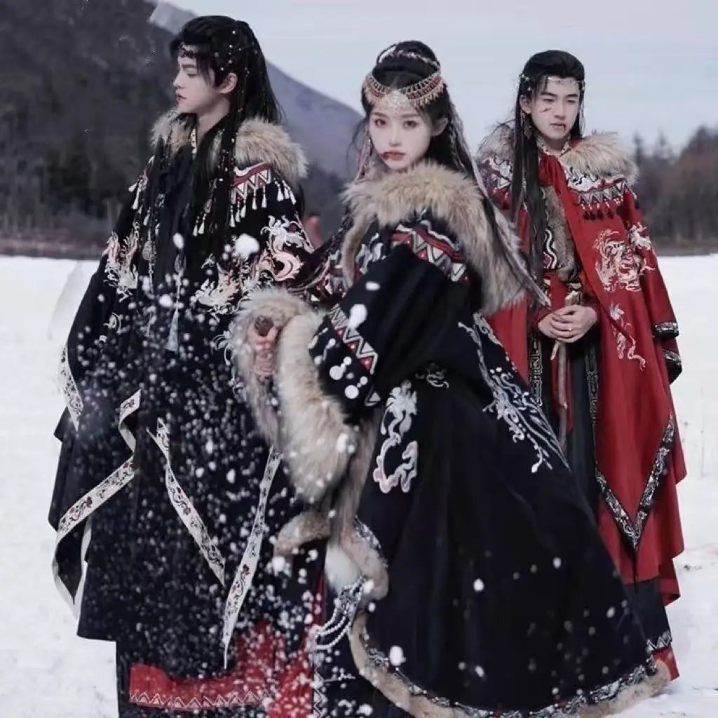 Exotic Tibetan Robe Couples Traditional Chinese Embroided Zang Clothing Vintage Stage Outfits Wedding Travel Photography Suits