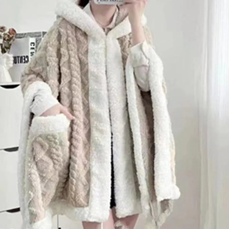 Single Nap Blanket Suede Quilkt Warm Shawl Household Hooded Hood Lazy Clothes Chinese Style Cloak Outgoing Windproof Clothing