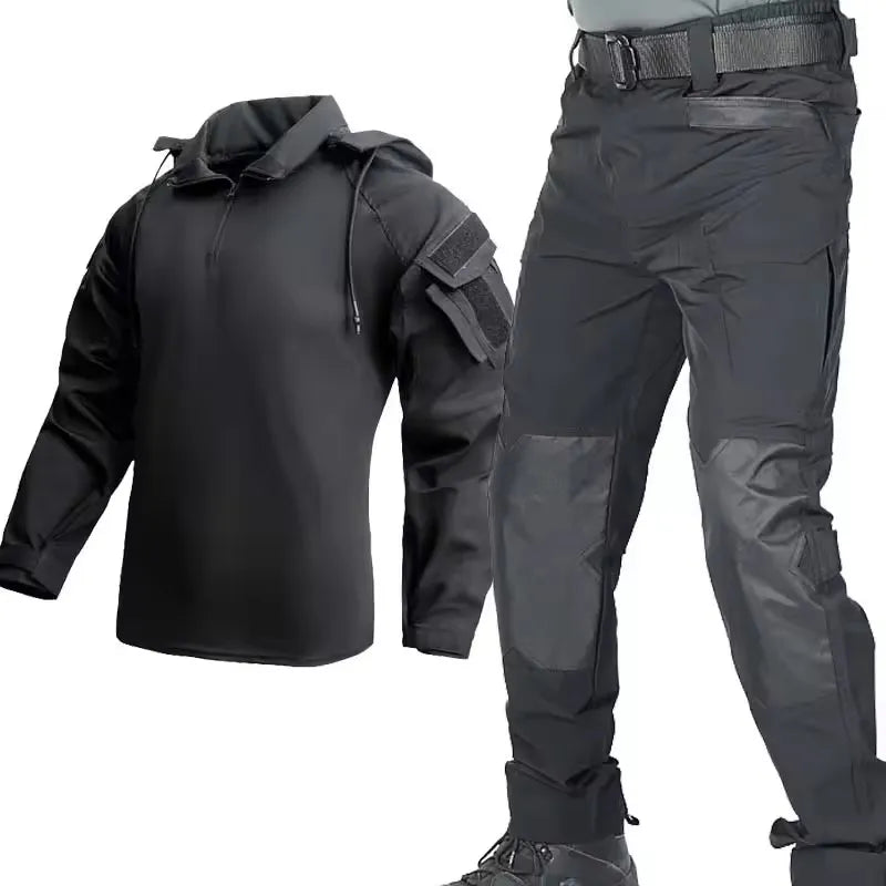 Outdoor Uniform Tactical Suits Wear Resistant T-Shirt Hooded Pants Men Clothes Combat Shirts Airsoft Paintball Hunting Clothing