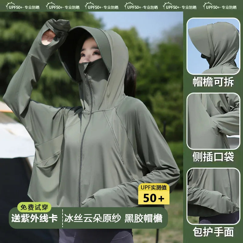 Sunscreen Clothing for Women in Summer, New Anti UV Long Sleeved Thin Jacket, Outdoor Women Cycling Sun Protection