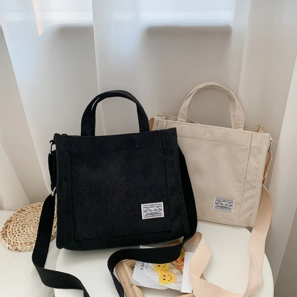 Corduroy Crossbody Tote Bag, Women&
