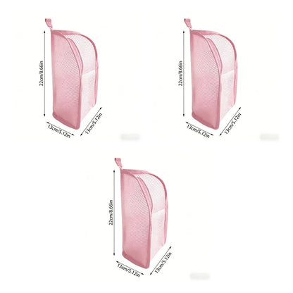 Portable Mesh Standing Toiletry Bag, Lightweight Foldable Clear Hanging Travel Organiser for Toothbrush &amp; Travel