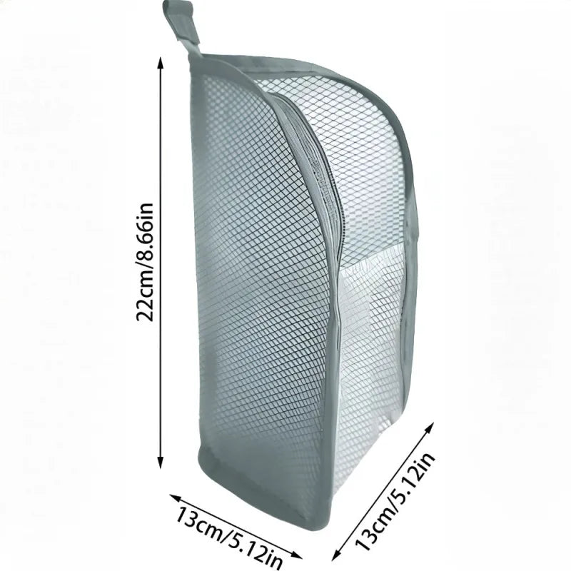 Portable Mesh Standing Toiletry Bag, Lightweight Foldable Clear Hanging Travel Organiser for Toothbrush &amp; Travel