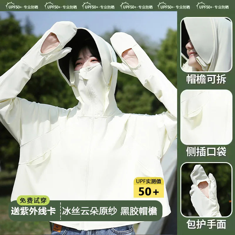 Sunscreen Clothing for Women in Summer, New Anti UV Long Sleeved Thin Jacket, Outdoor Women Cycling Sun Protection