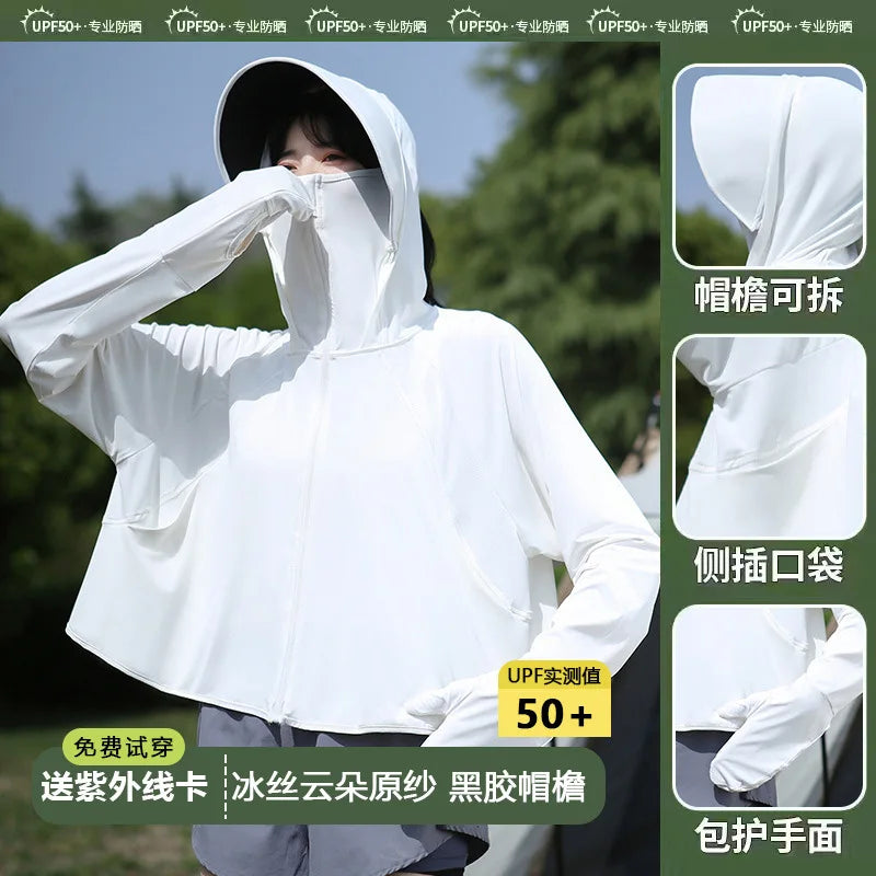 Sunscreen Clothing for Women in Summer, New Anti UV Long Sleeved Thin Jacket, Outdoor Women Cycling Sun Protection