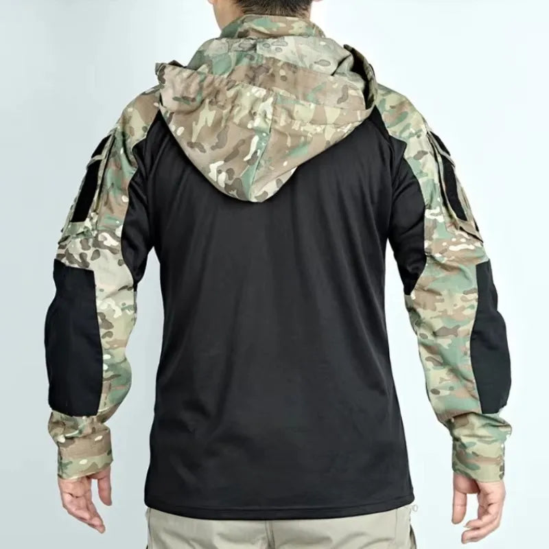 Outdoor Uniform Tactical Suits Wear Resistant T-Shirt Hooded Pants Men Clothes Combat Shirts Airsoft Paintball Hunting Clothing