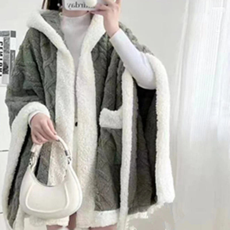 Single Nap Blanket Suede Quilkt Warm Shawl Household Hooded Hood Lazy Clothes Chinese Style Cloak Outgoing Windproof Clothing