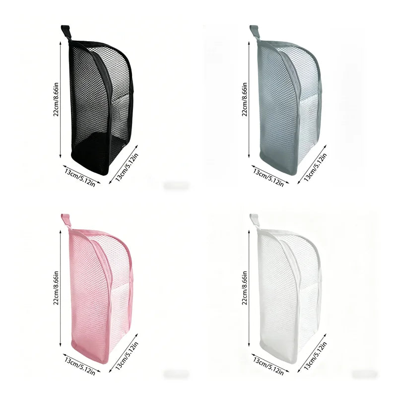 Portable Mesh Standing Toiletry Bag, Lightweight Foldable Clear Hanging Travel Organiser for Toothbrush &amp; Travel