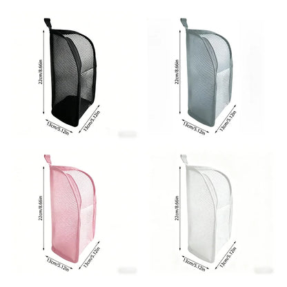 Portable Mesh Standing Toiletry Bag, Lightweight Foldable Clear Hanging Travel Organiser for Toothbrush &amp; Travel