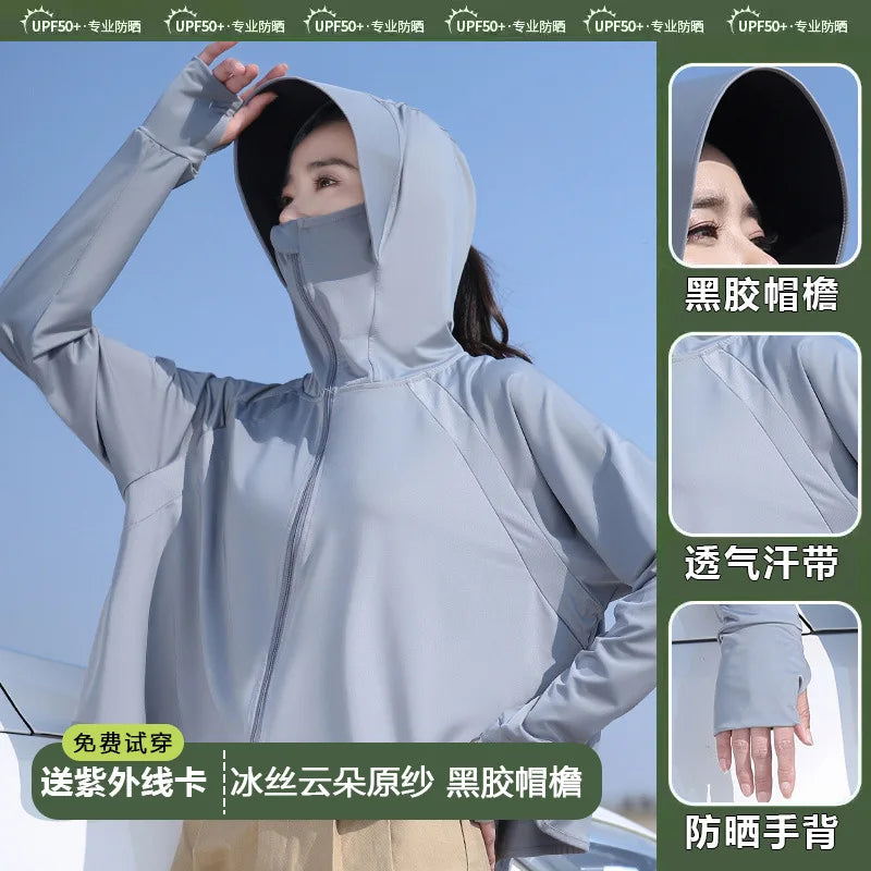 Sunscreen Clothing for Women in Summer, New Anti UV Long Sleeved Thin Jacket, Outdoor Women Cycling Sun Protection