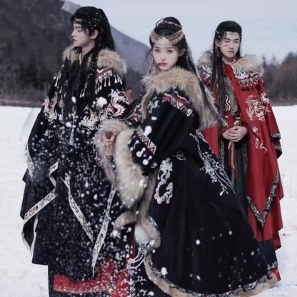 Exotic Tibetan Robe Couples Traditional Chinese Embroided Zang Clothing Vintage Stage Outfits Wedding Travel Photography Suits