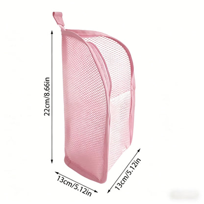 Portable Mesh Standing Toiletry Bag, Lightweight Foldable Clear Hanging Travel Organiser for Toothbrush &amp; Travel