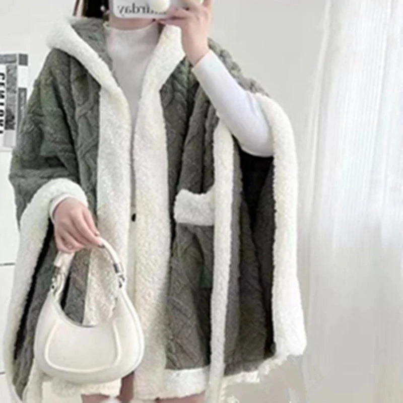 Single Nap Blanket Suede Quilkt Warm Shawl Household Hooded Hood Lazy Clothes Chinese Style Cloak Outgoing Windproof Clothing