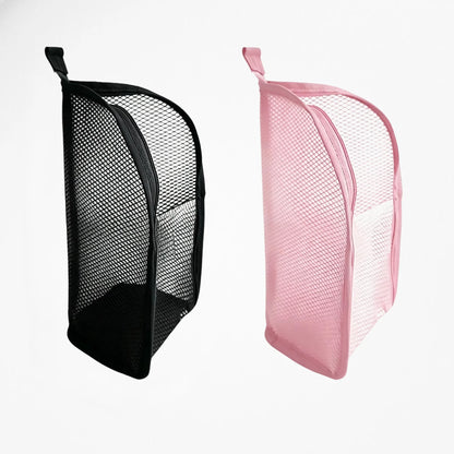 Portable Mesh Standing Toiletry Bag, Lightweight Foldable Clear Hanging Travel Organiser for Toothbrush &amp; Travel
