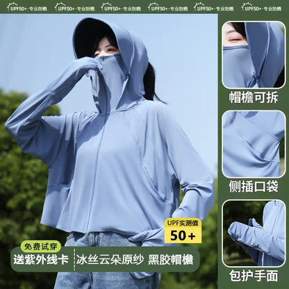 Sunscreen Clothing for Women in Summer, New Anti UV Long Sleeved Thin Jacket, Outdoor Women Cycling Sun Protection