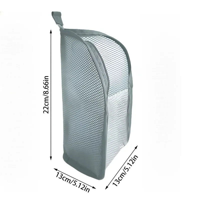 Portable Mesh Standing Toiletry Bag, Lightweight Foldable Clear Hanging Travel Organiser for Toothbrush &amp; Travel