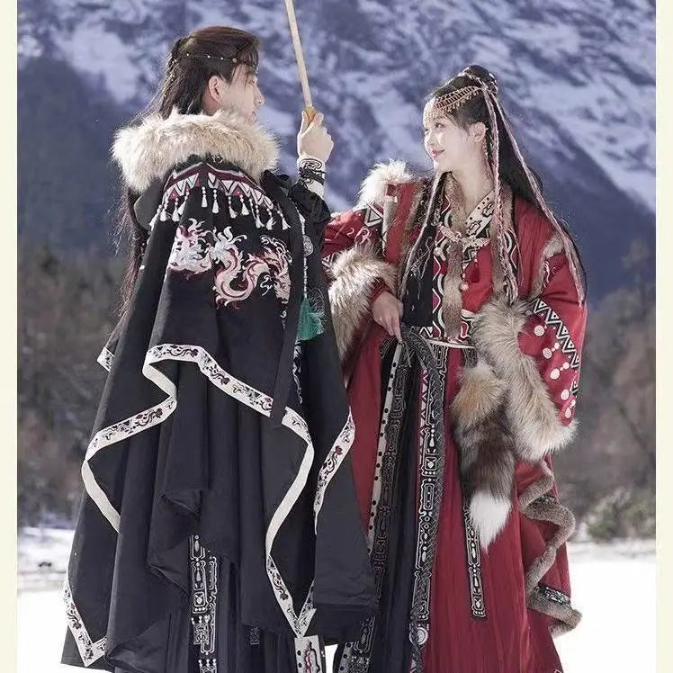 Exotic Tibetan Robe Couples Traditional Chinese Embroided Zang Clothing Vintage Stage Outfits Wedding Travel Photography Suits
