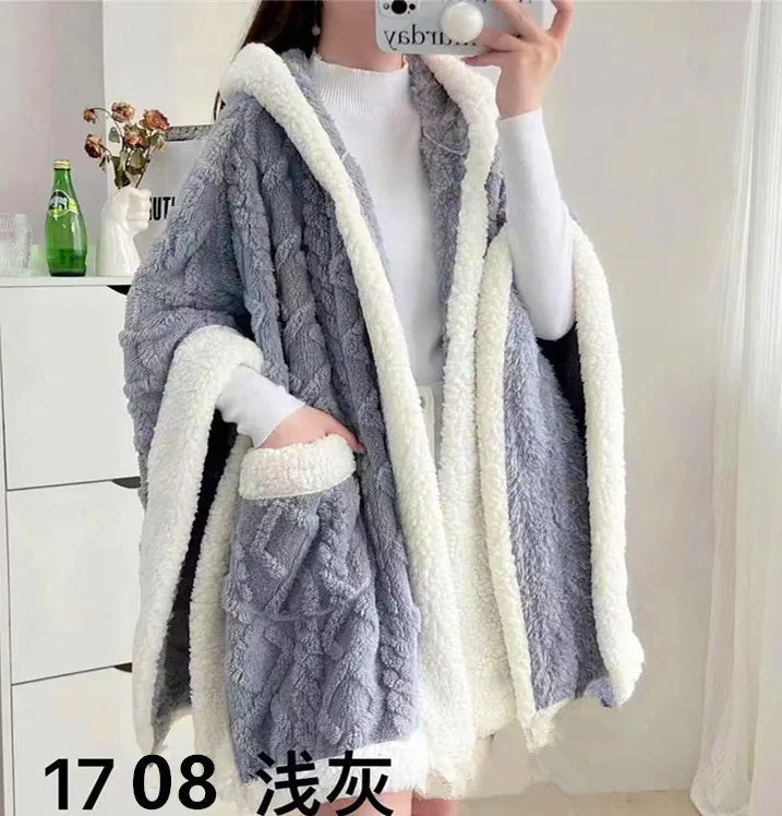 Single Nap Blanket Suede Quilkt Warm Shawl Household Hooded Hood Lazy Clothes Chinese Style Cloak Outgoing Windproof Clothing