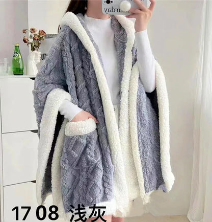 Single Nap Blanket Suede Quilkt Warm Shawl Household Hooded Hood Lazy Clothes Chinese Style Cloak Outgoing Windproof Clothing