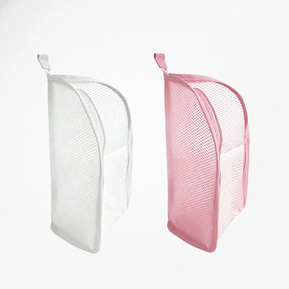 Portable Mesh Standing Toiletry Bag, Lightweight Foldable Clear Hanging Travel Organiser for Toothbrush &amp; Travel