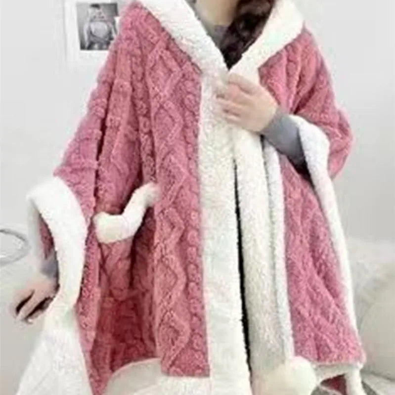 Single Nap Blanket Suede Quilkt Warm Shawl Household Hooded Hood Lazy Clothes Chinese Style Cloak Outgoing Windproof Clothing