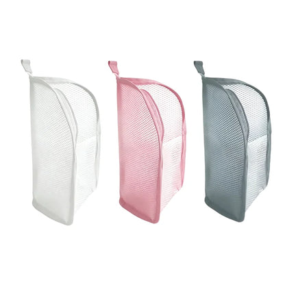 Portable Mesh Standing Toiletry Bag, Lightweight Foldable Clear Hanging Travel Organiser for Toothbrush &amp; Travel