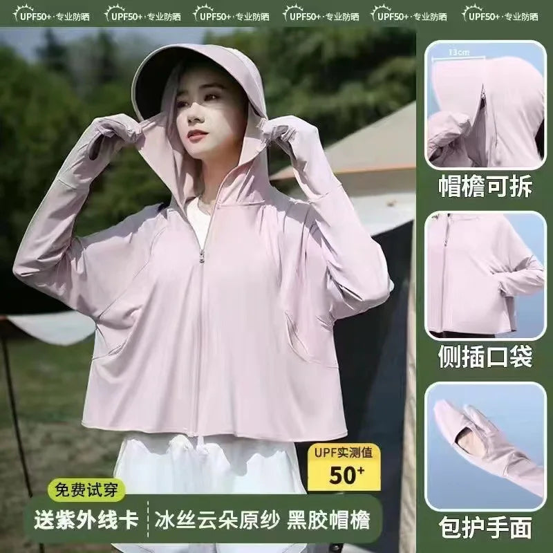 Sunscreen Clothing for Women in Summer, New Anti UV Long Sleeved Thin Jacket, Outdoor Women Cycling Sun Protection