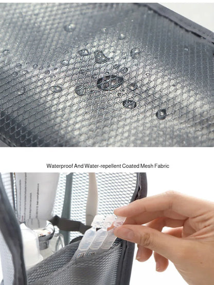 Portable Mesh Standing Toiletry Bag, Lightweight Foldable Clear Hanging Travel Organiser for Toothbrush &amp; Travel