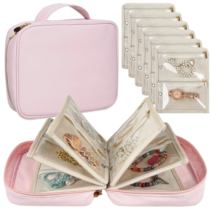 Travel Jewelry Organizer Case,Jewelry Bags Jewelry Storage Book Binder with Clear Zipper Velvet Pouch for Traveling,Earrings