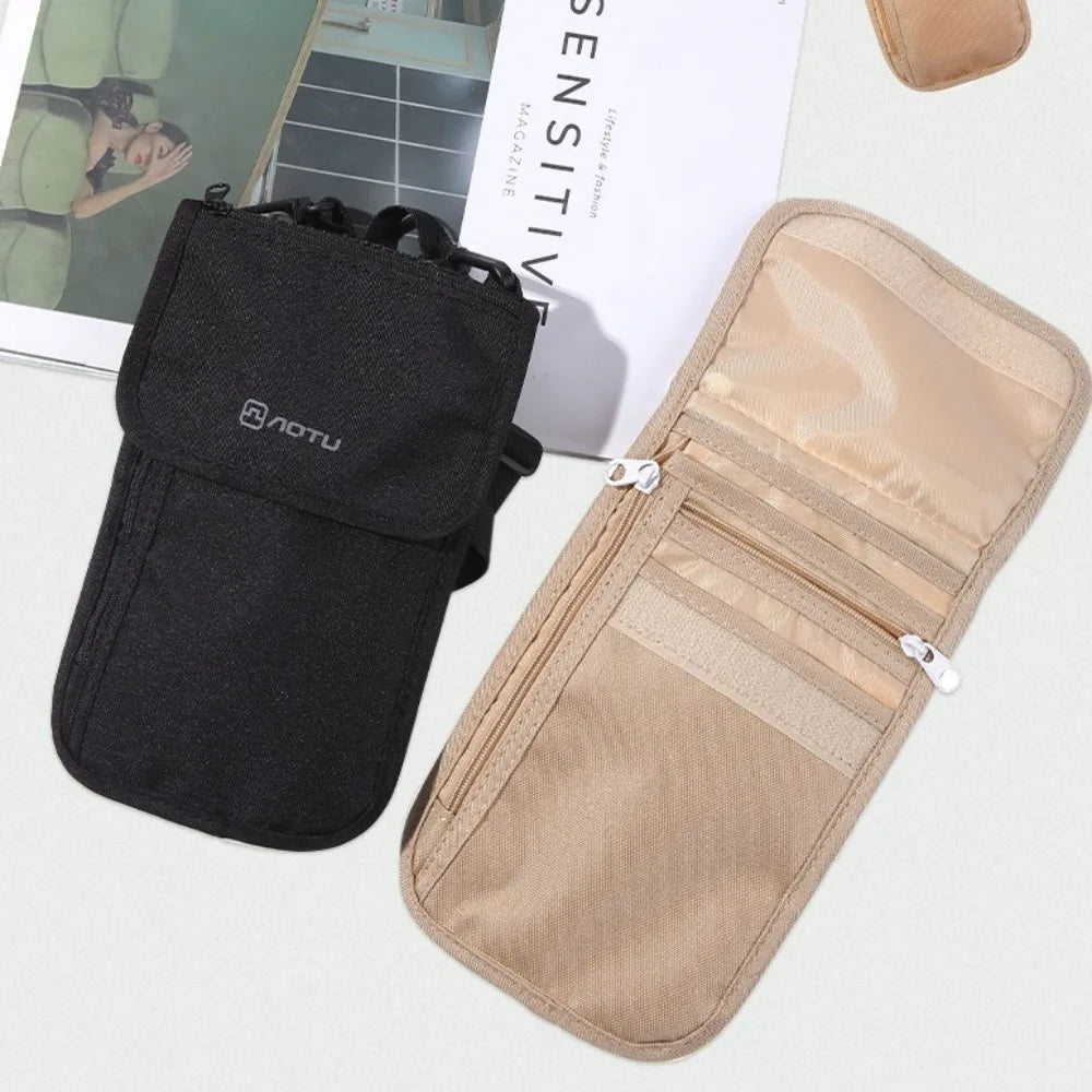 Travel Accessories Travel Wallet Khaki Black Ticket Holder Passport Wallet Nylon Zipper Travel Neck Pouch Certificate Storge