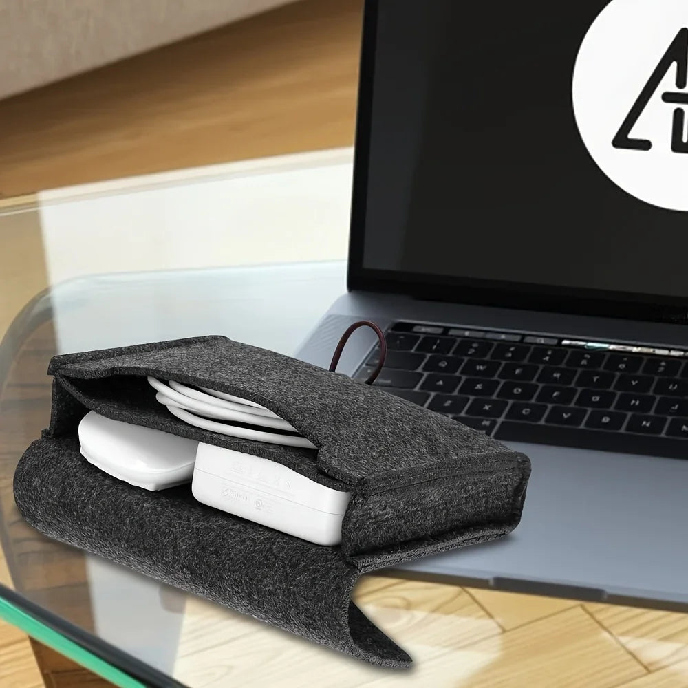 Portable Felt Electronics Accessories Organizer - Power Adapter &amp; USB Cable Storage Case for Travel
