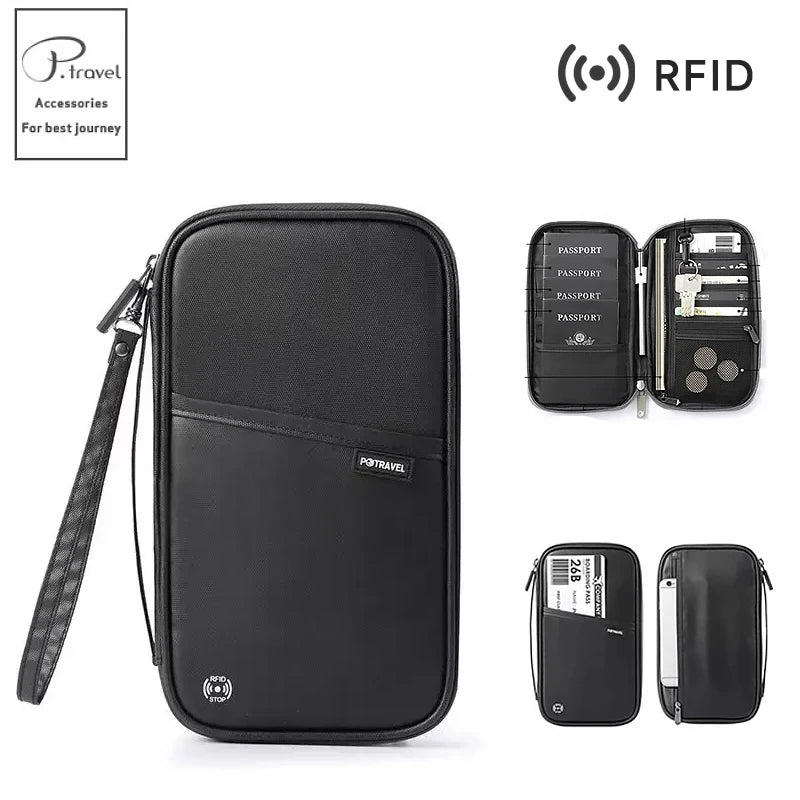 Travel Passport Wallet Organizer Bag with Card Holder Document Case for Family Crossbody Ticket Cash Storage Bag for Abroad Trip