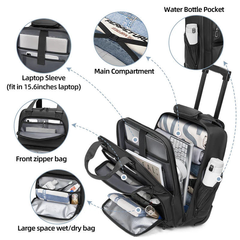 Travel Trolley Business Backpacks Bags for Man Wheeled Backpack Waterproof Backpack On Wheels Luggage Rolling Bags for Boardable