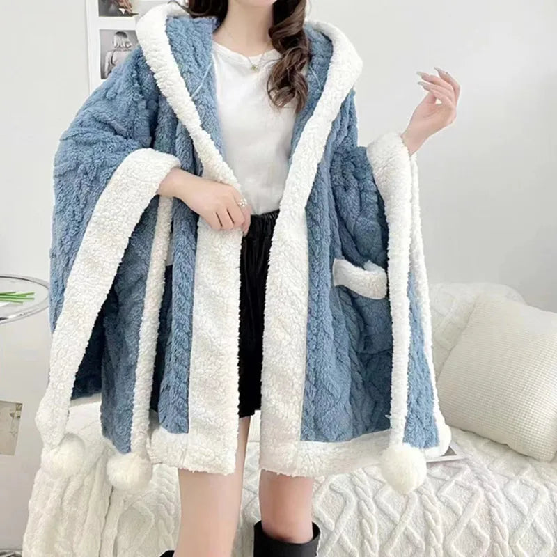 Single Nap Blanket Suede Quilkt Warm Shawl Household Hooded Hood Lazy Clothes Chinese Style Cloak Outgoing Windproof Clothing