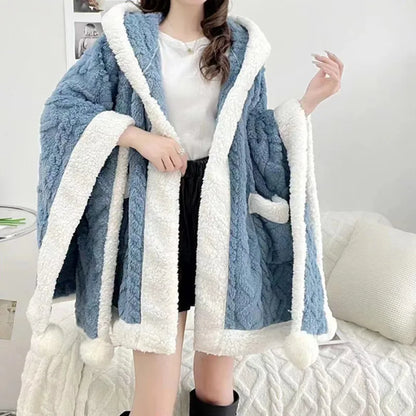 Single Nap Blanket Suede Quilkt Warm Shawl Household Hooded Hood Lazy Clothes Chinese Style Cloak Outgoing Windproof Clothing