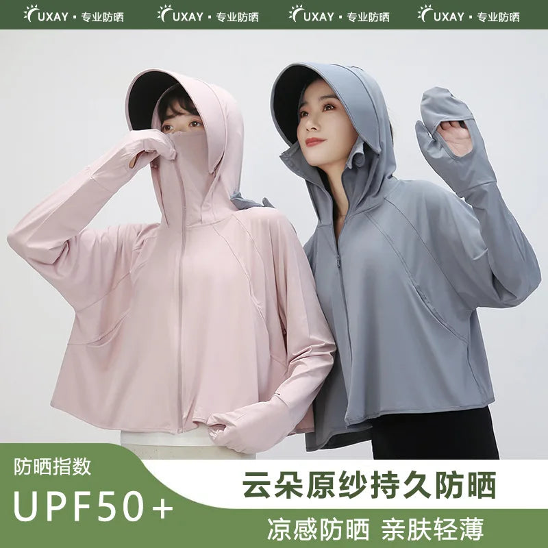 Sunscreen Clothing for Women in Summer, New Anti UV Long Sleeved Thin Jacket, Outdoor Women Cycling Sun Protection