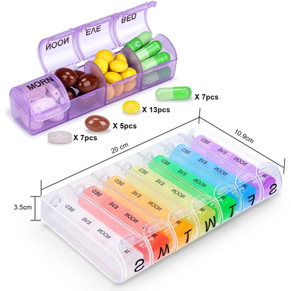 7 Day Pill Box Organiser 4 Times a Day, Weekly Tablet Box Travel Pill Organiser 28 compartments