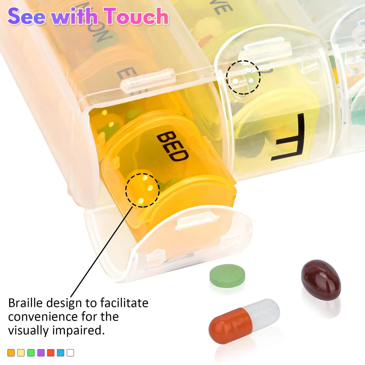 7 Day Pill Box Organiser 4 Times a Day, Weekly Tablet Box Travel Pill Organiser 28 compartments