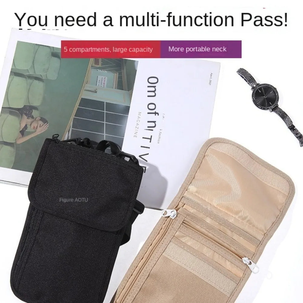 Travel Accessories Travel Wallet Khaki Black Ticket Holder Passport Wallet Nylon Zipper Travel Neck Pouch Certificate Storge