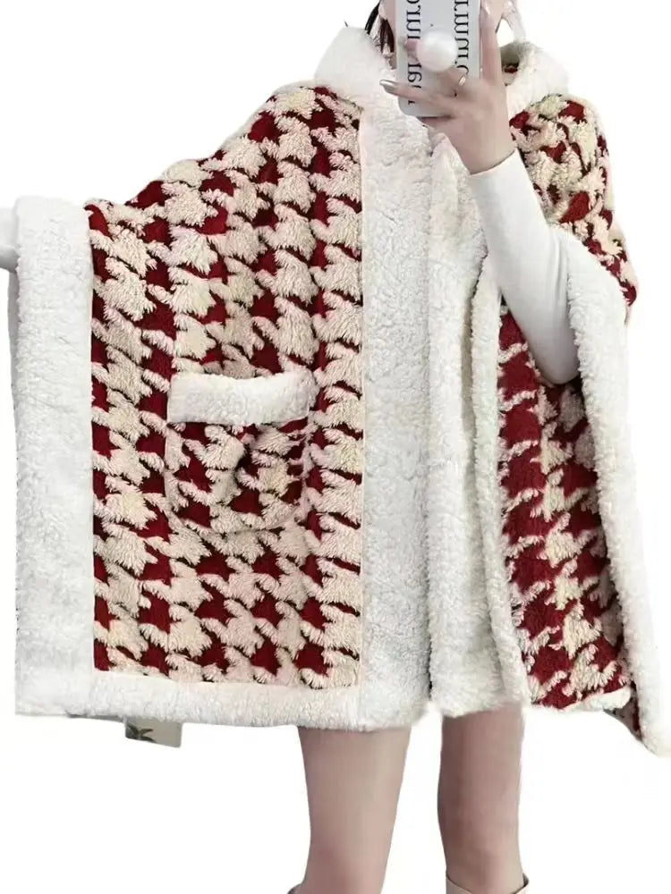 Single Nap Blanket Suede Quilkt Warm Shawl Household Hooded Hood Lazy Clothes Chinese Style Cloak Outgoing Windproof Clothing