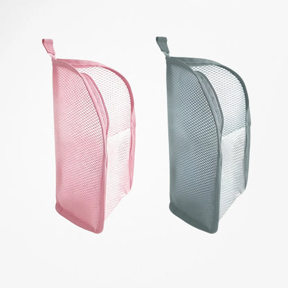 Portable Mesh Standing Toiletry Bag, Lightweight Foldable Clear Hanging Travel Organiser for Toothbrush &amp; Travel