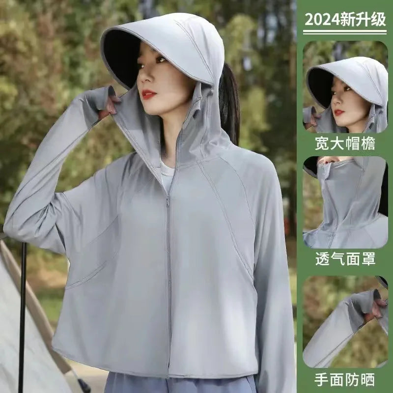 Sunscreen Clothing for Women in Summer, New Anti UV Long Sleeved Thin Jacket, Outdoor Women Cycling Sun Protection